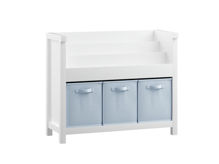 Bookshelf With 3 Tier Front Facing Storage And 3 Bins, Toddler Bookcase For Playroom - White