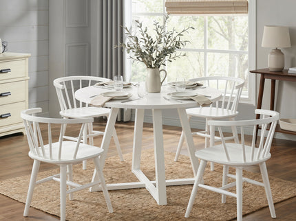 Edo - 5 Piece Dining Set, Trestle Dining Table With 4 Windsor Chairs - White