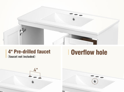 Shaker Free Standing Bathroom Vanity Cabinet & Sink, Soft Close Drawers, Soft Close Doors