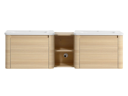 Wall Mounted Bathroom Vanity With Sink And Storage Shelves, Soft Close Doors