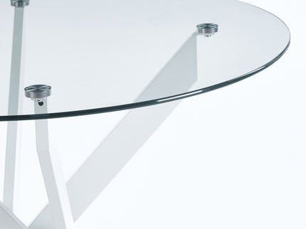 Dining Table With Cross Metal Leg And Tempered Glass, Modern Space Saving Kitchen Table For Living Room