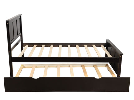 Platform Bed With Twin Trundle, Twin Size - Espresso