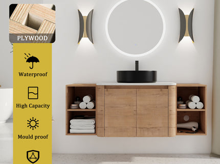 Wall Mounted Bathroom Vanity With Art Sink, 2 Storage Shelves, Soft Close Door