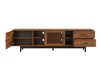 TV Stand, Media Console With 2 Drawers, Soft Closing Hinges, Adjustable Shelves, Slatted Design - Walnut