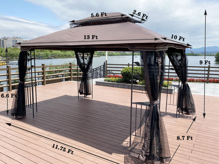 Patio Gazebo Tent With Ventilated Double Roof And Mosquito Net For Backyard Or Garden