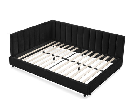 Mid-Century Upholstered Tufted Bed Frame With Backrest And Armrests