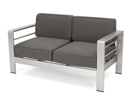 Outdoor Aluminum Loveseat With Cushion - Gray