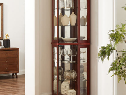 6 Shelf Corner Curio Display Cabinet With Lights, Mirrors And Adjustable Shelves (E26 Light Bulb Not Included)