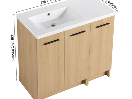 Freestanding Bathroom Vanity Set With Tall Linen Cabinet, 3 Door Storage Cabinet, Single Sink