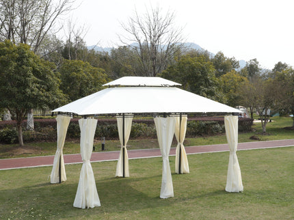 Outdoor Patio Gazebo Tent With Ventilated Double Roof And Sidewall