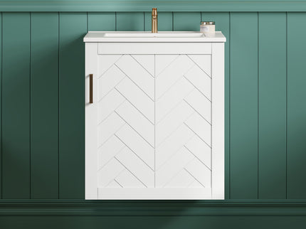 Modern Wall Mounted Bathroom Cabinet With Side Shelf And Ceramic Sink