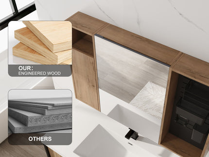 Wall Mounted Bathroom Mirror Cabinet With Soft Close Door, Storage Cabinet - Imitative Oak