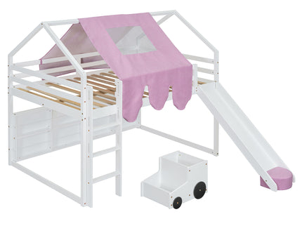 Loft Bed With House Shaped Frame And Tent