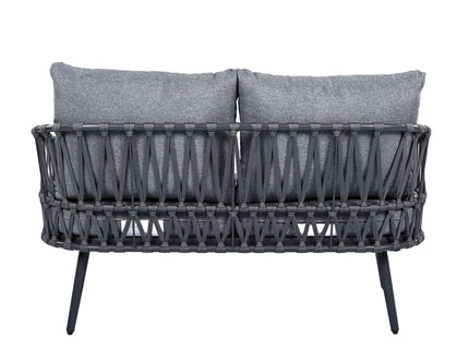 4 Piece Outdoor Patio Furniture Set, Metal Chairs With Woven Rope U Shaped Backrest