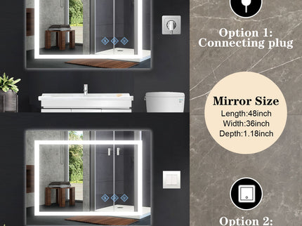 3000-6000K LED Bathroom Mirror With Lights, Anti-Fog Dimmable Lighted Wall Mounted Vanity Mirror Master Bath Modern Makeup (Only Mirrors, Not Cabinets) Horizontal & Vertical