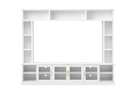 All-In-One Entertainment Center With Bookshelves & Tempered Glass Doors, TV Console Unit For Living Room