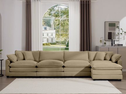 Oversized Modular Cushion Sofa With Ottoman, Low Back, Deep Seating Sofa Set