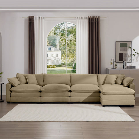 Oversized Modular Cushion Sofa With Ottoman, Low Back, Deep Seating Sofa Set
