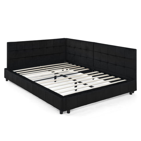 Storage Elegant Upholstered Tufted Bed Frame With Backrest And Armrests