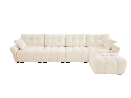 Sofa Set With Ottoman And Pillows, Textured, High Resilience Cushions