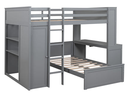 Loft Bed With A Twin Size Standalone Bed, Shelves, Desk, And Wardrobe