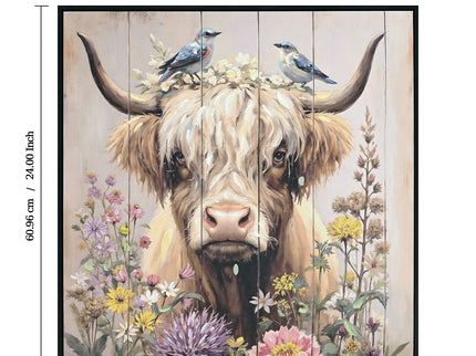 Highland Cow Wall Decor, Picture Canvas Art Print For Living Room - Camel / Brown