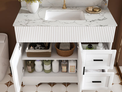 Bathroom Vanity Set, Fluted Cabinet, Soft Close Doors & Drawers, Sink Included - White