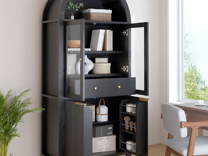 Fluted Tall Arched Pantry Cabinet With Adjustable Shelves