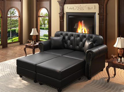 Upholstered Sofa With Nailhead Trim, Rolled Armrests With Ottoman