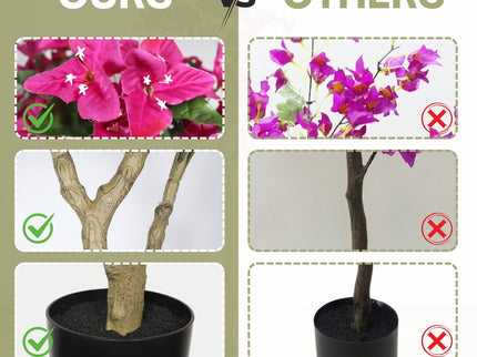 Artificial Bougainvillea Tree, Realistic Faux Potted Plant For Indoor Home Decor - Dark Pink / Green Leaves