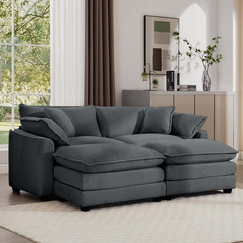 Modular Oversized Cushion Sofa With Ottoman, Low Back, Deep Seating Sofa Set