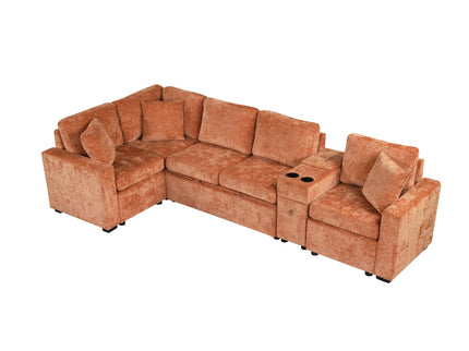 Modular L-Shaped Sectional Sofa Bed With Pull-Out Sleeper, Cup Holders, And Storage