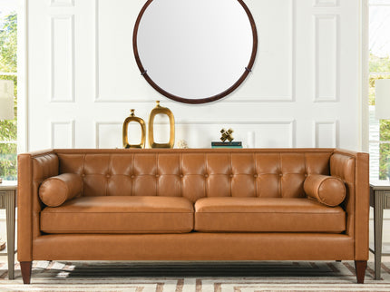 Hausen - Mid-Century Modern Round Accent Wall Mirror - Brown Walnut
