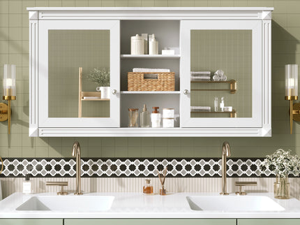 Modern Wall-Mount 2 In 1 Mirror Cabinet With Adjustable Shelves, Soft-Closing Hinges