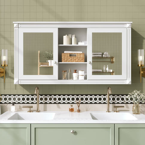 Modern Wall-Mount 2 In 1 Mirror Cabinet With Adjustable Shelves, Soft-Closing Hinges