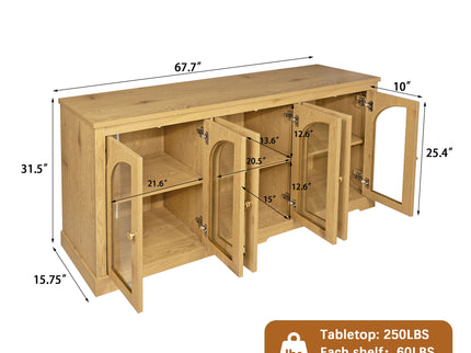 Modern Arched Glass Sideboard With 6 Doors, Buffet Cabinet With Storage And Adjustable Shelves