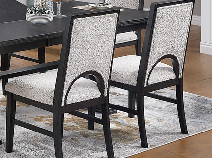 7 Piece Set, Trestle Dining Table And 6 Side Chairs With Cutout Back - Black / Charcoal / White