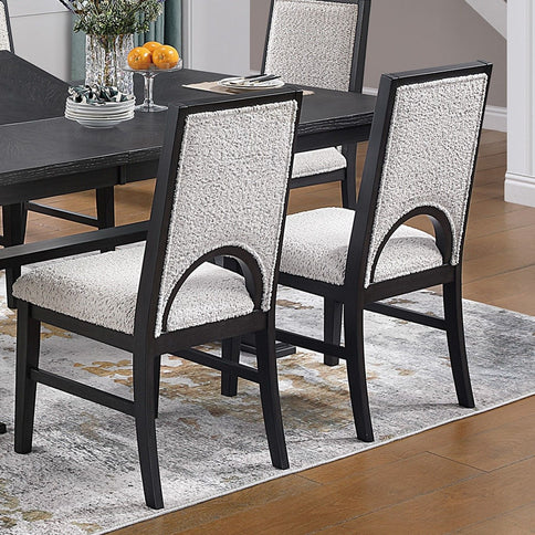 7 Piece Set, Trestle Dining Table And 6 Side Chairs With Cutout Back - Black / Charcoal / White