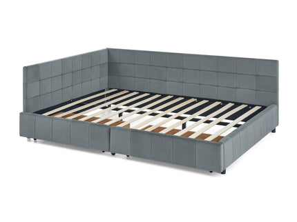 Mid-Century Storage Upholstered Tufted Bed Frame With Backrest And Armrests