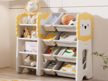 Kids Bookshelf And Toy Storage, 4 Tier Toy Organizers With 8 Removable Storage Bins, Kids Toy Storage Organizer For Study Room - Gray / White / Yellow