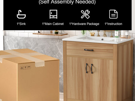 Bathroom Vanity With Flip Drawer, 2 Soft Close Doors, Adjustable Shelf And Ceramic Sink