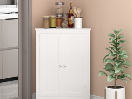 Corner Cabinet With 2 Doors And Adjustable Shelves, Freestanding Narrow Storage Organizer For Bathroom - White
