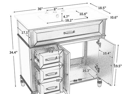 Bathroom Vanity With Sink, 2 Door Storage With Soft Closing Hinges - White