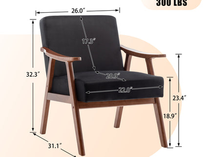 Mid Century Modern Accent Chair With Solid Wood Frame And Extra Thick Backrest
