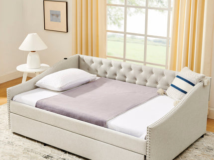 Upholstered Daybed With USB Charging & Pull Out Bed