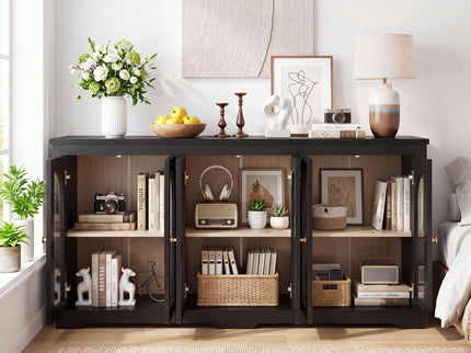 Modern Arched Glass Sideboard With 6 Doors, Buffet Cabinet With Storage And Adjustable Shelves