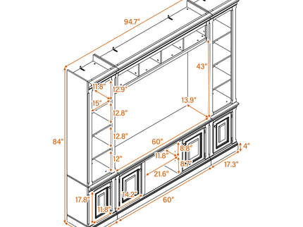 TV Stand With Hutch, Large Entertainment Center With Adjustable Shelves