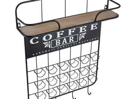 Floating Coffee Bar Shelf With Coffee Pod Holder, Hooks And Storage Shelf - Black
