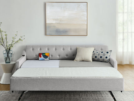 Size Upholstered Daybed With Trundle And USB Charging Armrest