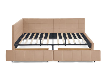 Mid-Century Storage Upholstered Tufted Bed Frame With Backrest And Armrests